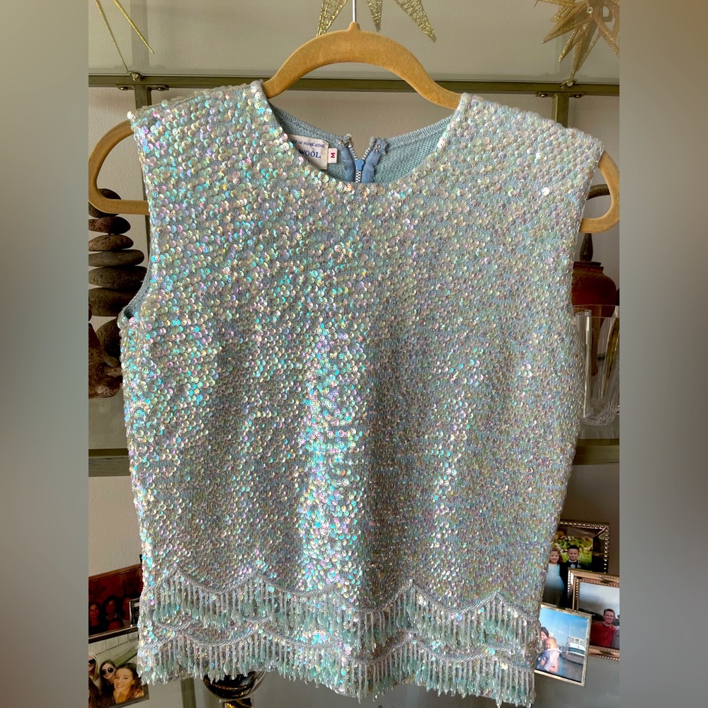 Vintage 1960s sequin and beaded sleeveless sweater